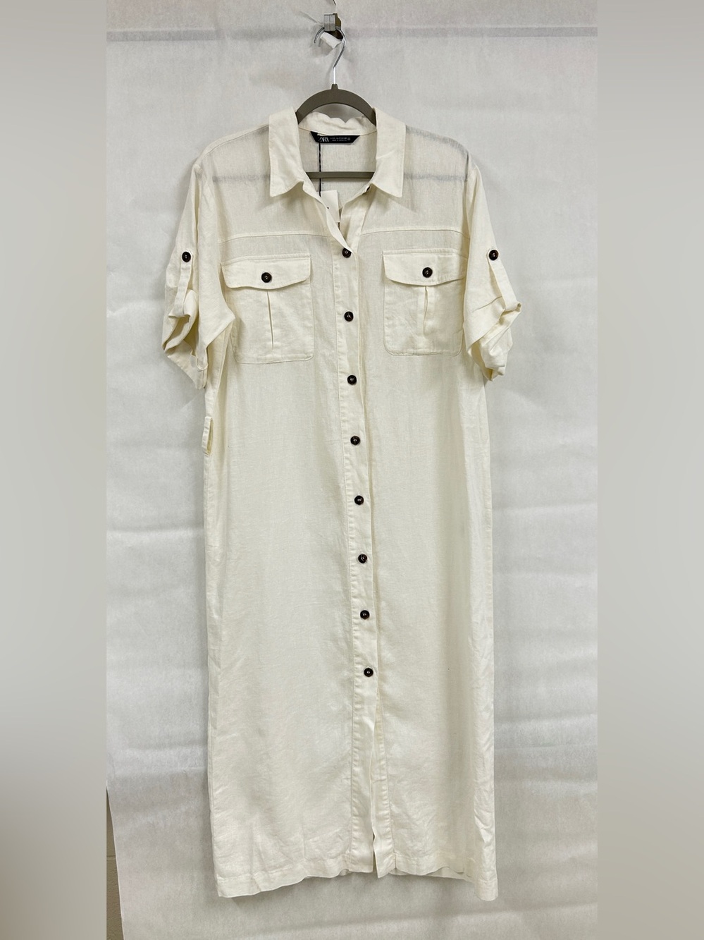 ZARA Minimalist Linen Blend Coastal Grandma Boho Shirt Dress Size M NWT Capsule
